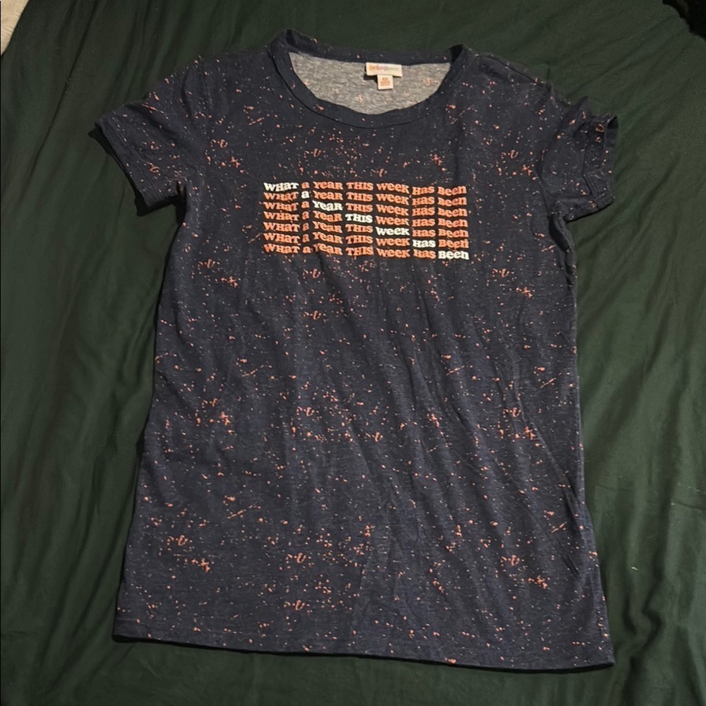 LuLaRoe Black T-Shirt with Orange and Cream Text